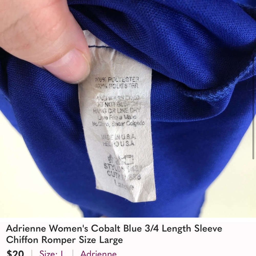 Adrienne Women's Royal Blue Chiffon Romper Size Large - Picture 4 of 4